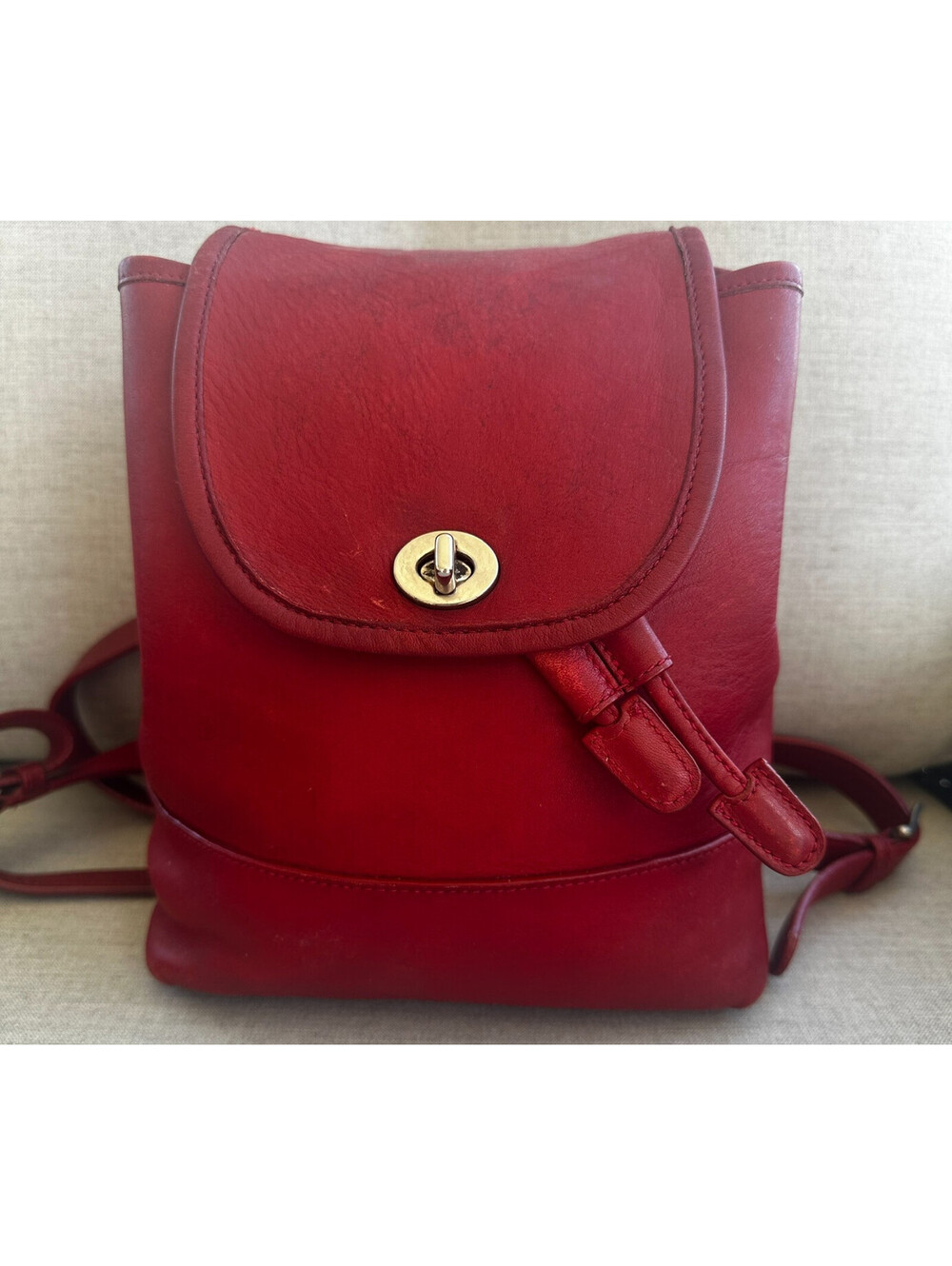 Coach Red Leather Backpack Daypack Drawstring Tote Purse Bag Vintage # 9960